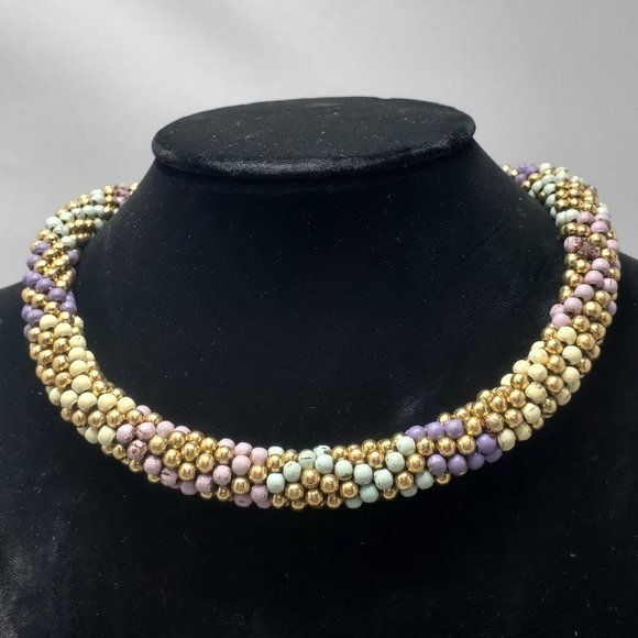 Signature multi color  beaded Bohemian choker necklace - Picture 1 of 4